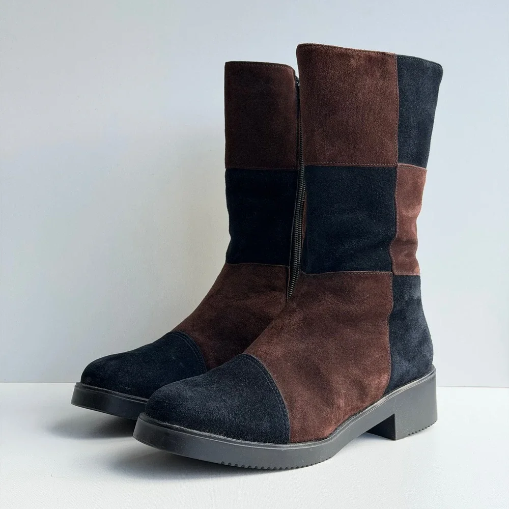 VTG Y2K Patchwork Hush Puppies‎ Boots Women 8.5 Brown Suede Waterproof Canada
